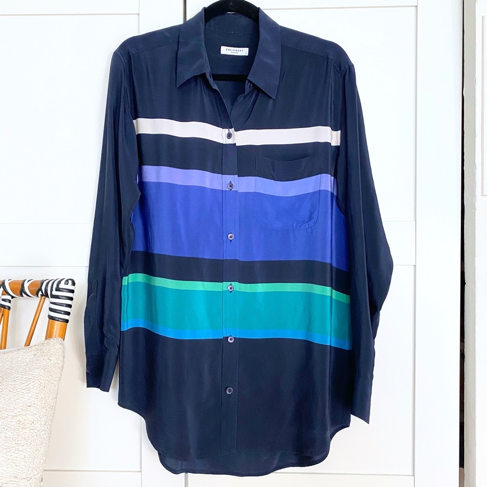 EQUIPMENT Oversized Colorblock Stripe Silk Shirt